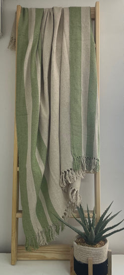 Cream and Green Cotton Throw