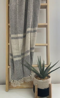 Cream and Black Cotton Throw
