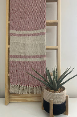 Cream and Red Cotton Throw