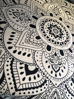 Queen Size Black & White Lotus Mandala